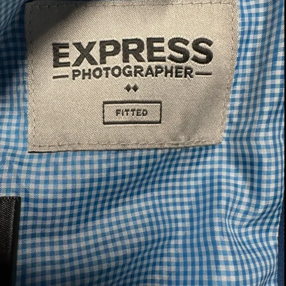NEW ~ EXPRESS Men’s Blue Fitted Cotton-Blend Photographer Suit Jacket ~ Size 36R - Picture 5 of 15
